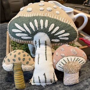 Mushroom Trio Fabric Pillow